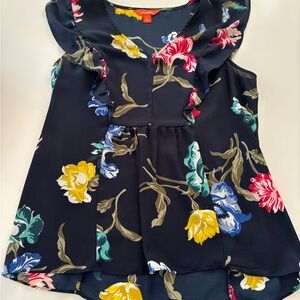 Joe Fresh Navy Floral Sleeveless Blouse
